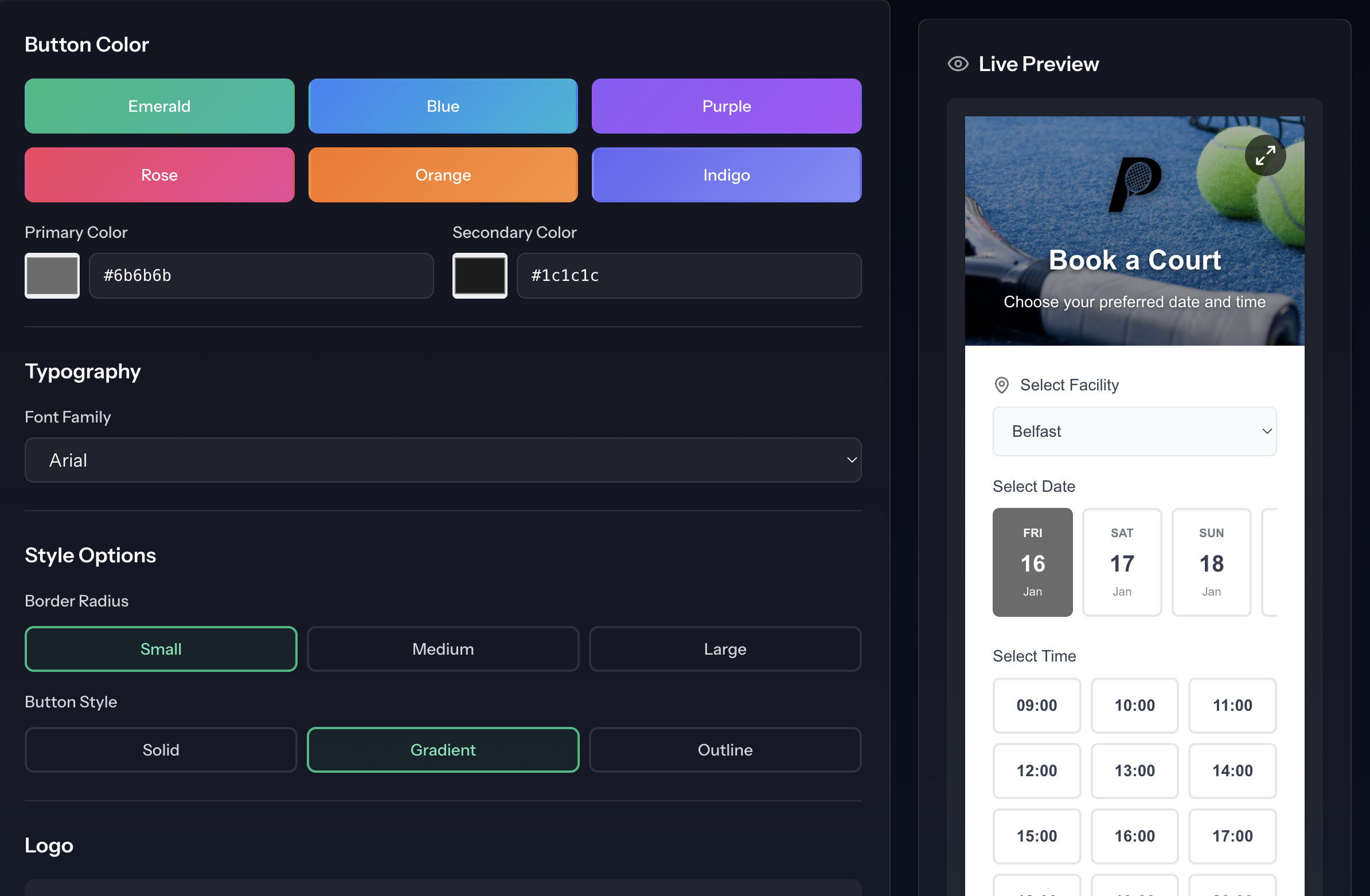 Booking Page Customisation